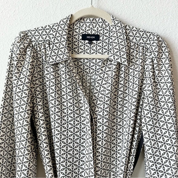 ME+EM Geo Flower Print Belted Midi Shirt Dress Cream Size 6 - Picture 5 of 10